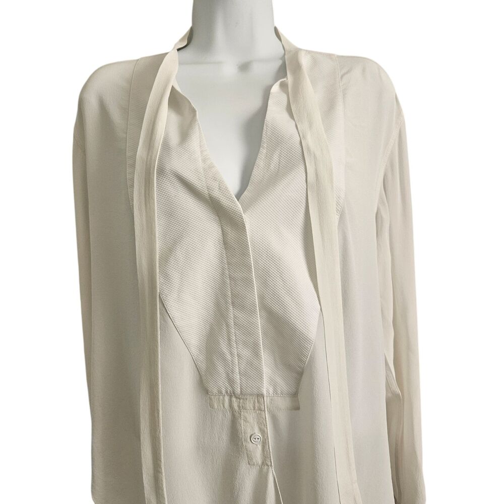 Rag & Bone Freda Tuxedo Shirt Womens M Cream Silk Blend Bow Blouse Luxury - Picture 9 of 12